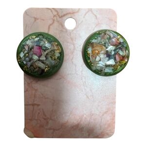 Green Resin Earrings with Multicolor Stones